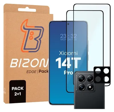 Produktbild von Bizon Edge 2 Pack 2x gehärtetes Glas + 1x Linsenschutz für Xiaomi 14T Pro
