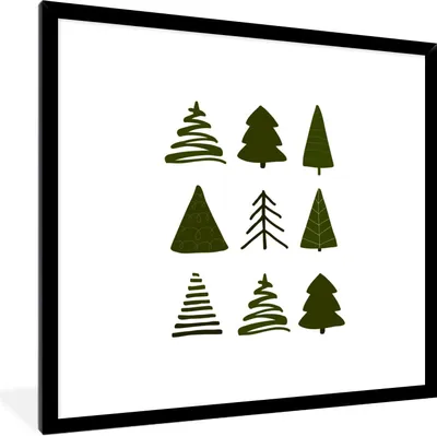Produktbild von MuchoWow® Gerahmtes Poster Weihnachtsbäume - Weiß - Muster 40x40 cm - Poster mit Schwarzem Bilderrahmen Wandposter Rahmen Foto Bilder - Mit Rahmen - Wanddekoration Schlafzimmer