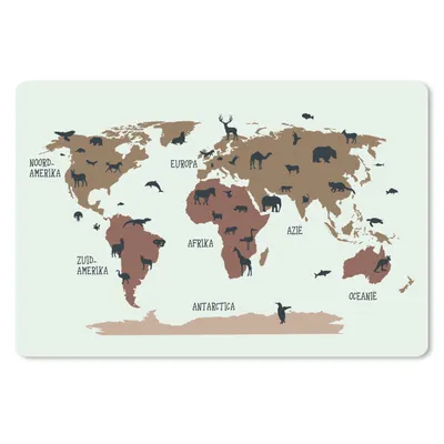 Produktbild von MuchoWow® Schreibtischunterlage Weltkarte Kinder - Tiere - Braun 60x40 cm - XXL Mauspad - Großes Mauspad