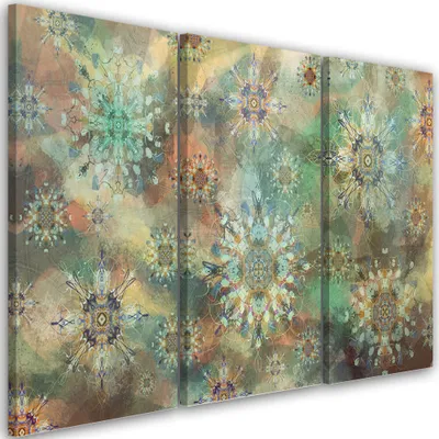 Produktbild von Triptychon auf leinwand stern mosaik 120x80 cm Feeby grün wandbild bereit zum aufhängen