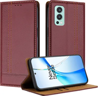 Produktbild von Handyhülle für OnePlus Nord 2 Leder Flip Klappbare Schutzhülle mit Standfunktion Dunkelrot