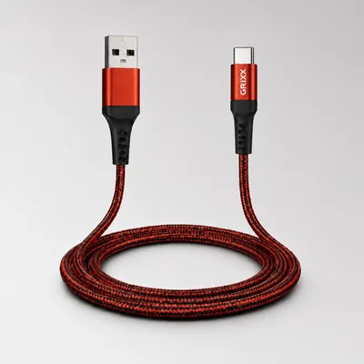 Productafbeelding van Grixx laadkabel USB-A naar USB-C 1 m USB 2.0 laden en data rood-zwart