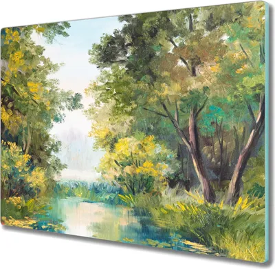 Produktbild von Coloray Kochplattenabdeckung Herdabdeckplatte 60x52 cm Hackbrett Schneidebrett Küchenbrett - Wasser Baum Wald Himmel
