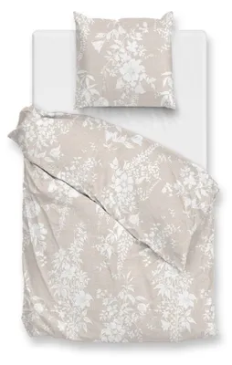 Produktbild von Zohome Lino Bettbezug - 155x220 cm – 100 % Baumwolle – Hochwertige Bettwäsche mit Bloemen motiv – Weich - Atmungsaktiv und Hautfreundlich – inkl. 80x80 cm Kissenbezug – Beige