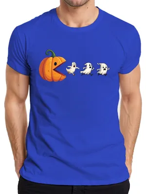 Produktbild von Halloween Kürbis Pacman Geister Party Lustig Cartoon Geschenk Herren T-Shirt, Blau, M