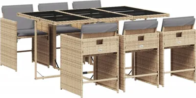 Produktbild von vidaXL 7-tlg. Garten-Essgruppe mit Kissen Beigemischung Poly Rattan