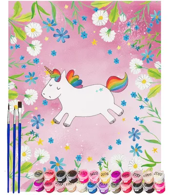 Produktbild von Mr. & Mrs. Panda Malen nach Zahlen Einhorn Happy 40 x 50 cm Ohne Rahmen - Rot Pastell - Geschenk, kreativ set, Einhörner, diy, glücklich, Zahlenbild, Spannend, Unicorn