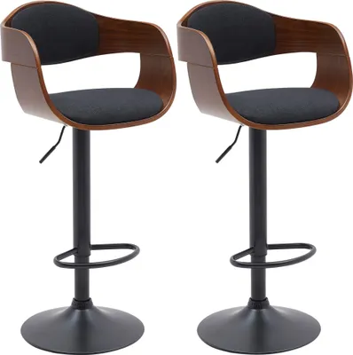 Produktbild von CLP 2er Set Barhocker Kingston höhenverstellbar drehbar mit schwarzem Metallgestell walnuss/schwarz Material Stoff