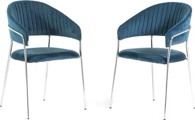 Immagine prodotto di Set di 2 sedie da interno in velluto con gambe in metallo e schienale trapuntato - design elegante e confortevole per sala da pranzo, cucina, bar e ristorante - LEA - Blu/Argento