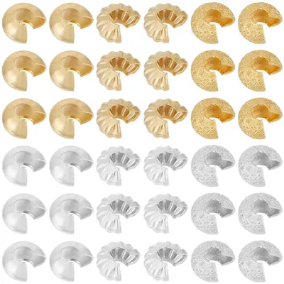 Crimp-Perlen-Abdeckungen 180 Stück, 24K Gold & Silber, 3 Stile, 4 mm