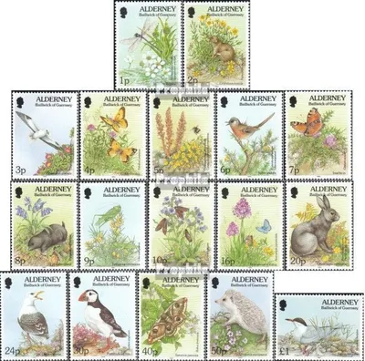 Produktbild von Briefmarken GB - Alderney 1994 Mi 65-81 (kompl.Ausg.) Jahrgang 1994 komplett postfrisch Fauna und Flora