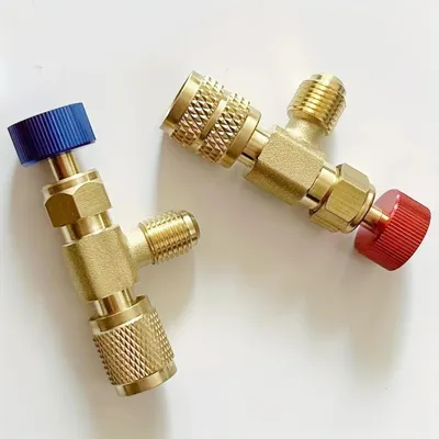 Obrázek produktu pro Bezpečnostní ventil pro chladivo - SAE 0,64 cm (1/4 palce) - Bezpečnostní adaptér - Pro klimatizační systémy R410A a R22 - Vnější závit na vnitřní závit - Sada 2 kusů (A+B)