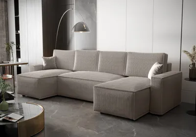 Produktbild von FURMEB AMBRO Ecksofa U-Form Schlafsofa Schlaffunktion 300x143x85cm Vanille
