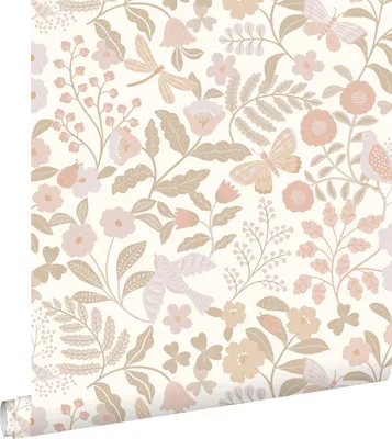Produktbild von ESTAhome Tapety kvety a vtáky biela,béžováIdelikátna ružová - 139866 - 0,53 x 10,05 m