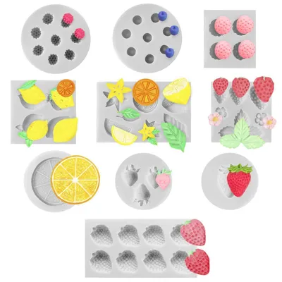 Image de 10 moules en silicone de forme fruit, pour gelée, fondant, chocolat, glaçons