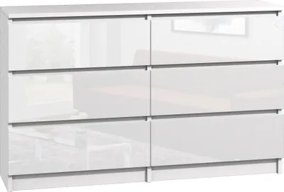 Produktbild von Roe Furniture | Kommode - 6 Schubladen - 140 cm - Weiß Hochglanz - Modernes Design - Funktionell und Elegant - Sideboard