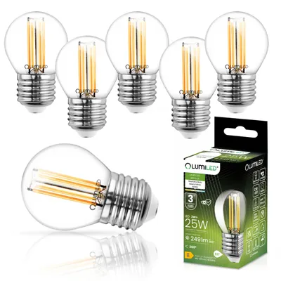 Produktbild von LUMILED 6er-Pack P45 E27 LED Lampe 2W (ersetzt 25W), 249Lumen, Vintage Filament Klar Glas LED Lampe Tropfen Tropfenform 4000K Neutralweiß Birne Lampen 360° Strahlwinkel Glühbirnen