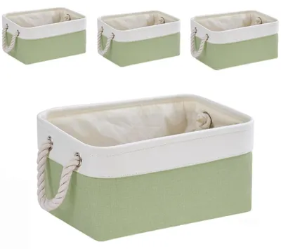 Image de Boîte de rangement en tissu, panier de rangement lavable, paniers cubiques pour armoire, étagère et vêtements (vert/blanc, taille S)