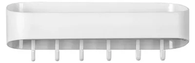 Productafbeelding van Badkamer Opbergmand - Wandmontage met Haakjes - Wit 33x10.7x9cm