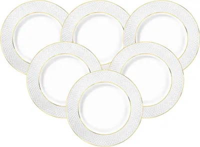 Image de Assiettes plates Wilmax 28 cm, porcelaine blanche à bord doré, lot de 6 WL-880102106/A6