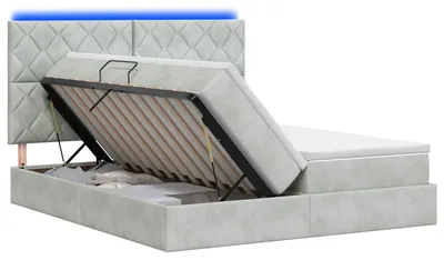 Productafbeelding van LED-bed met opbergruimte en matras, lichtgrijs, 200 x 200 cm, fluweel