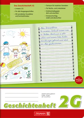 Immagine prodotto di BRUNNEN 104499102 Libro di storie A4 pagina sinistra sfoderata per illustrare storie, pagina destra per la scrittura scolastica per tutti i caratteri di base, Lin. 2G