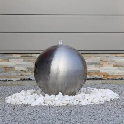 Produktbild von CLGarden Edelstahl Kugel Springbrunnen ESB4 gebürstet mit 38cm großer Edelstahlkugel Kugelbrunnen mit LED Beleuchtung