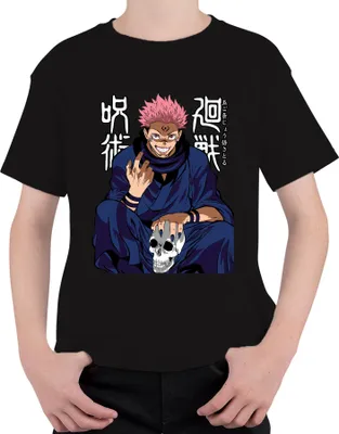 Zdjęcie produktu dla Koszulka dziecięca Uni Sukuna Jujutsu Kaisen Demon Skull Anime, czarny, 152