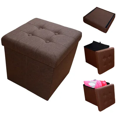 Produktbild von Style home Sitzhocker Sitzbank mit Stauraum, Faltbare Sitztruhe Fußbank Aufbewahrungsbox Polsterhocker, Leinen, 38 * 38 * 38 cm (Dunkelbraun)