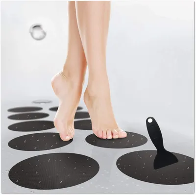 Productafbeelding van Grote antislipstickers voor badkamer en douche, Ø 15 cm, XXL-pads, zwart, rond, te gebruiken als antislipmat in de douche, ook geschikt voor kinderen, verpakking van 10 stuks