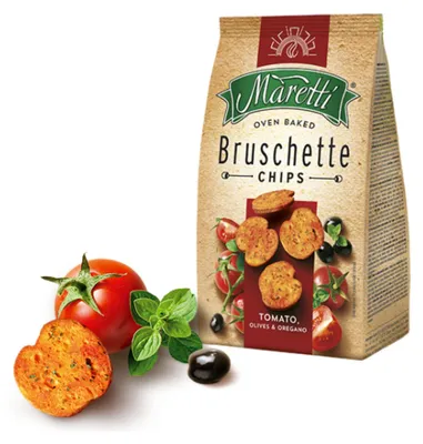 Zdjęcie produktu dla Maretti Bruschette chrupki o smaku pomidorów, oliwek i oregano 150g