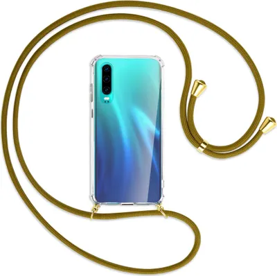 Produktbild von Handykette Backcover-Schutzhülle mit Band (Metall goldfarben) für Huawei P30 - khaki