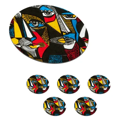 Obrázok produktu pre MuchoWow® Okrúhly sklenený podšálok, sada 6 ks Maľba - Olejomaľba - Kubizmus 10x10x0.3cm Podložky pod poháre - podložky pod nápoje - ochrana stolovej