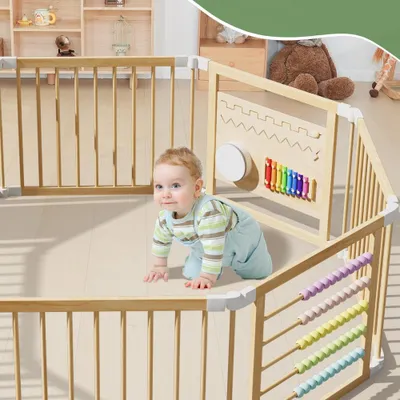 Produktbild von MEULBATY Laufstall Baby Laufgitter, klappbar Holz Laufstall mit Musikalischem (1-tlg), mit flexiblem Moduldesign, 160x160x61cm