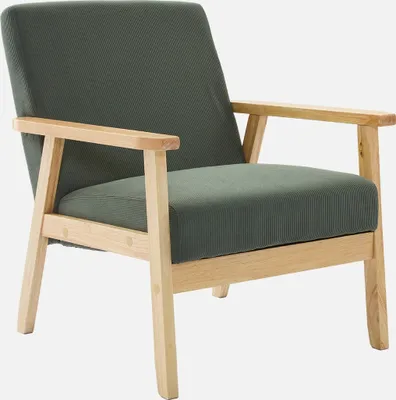 Produktbild von sweeek - Skandinavischer Sessel aus Holz und Cord - Dunkelkhaki
