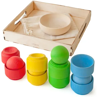 Produktbild von Montessori Holzspielzeug 'Bälle in Bechern"