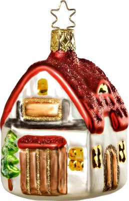 Produktbild von Christbaumschmuck Weihnachtshaus 8cm Glas Figur Weiß / Bunt