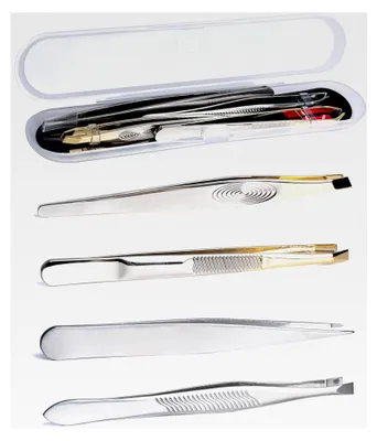 Produktbild von 4-teiliges Pinzetten-Set aus Edelstahl für Wimpern und Augenbrauen