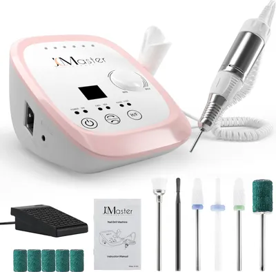 Obrázek produktu pro JCMaster JCM-302P, profesionální frézka na nehty, řezání nehtů max. 35 000 otáček za minutu, elektrický pilník s nožním pedálem na gelové nehty, akrylové nehty, elektrická frézka na nehty pro domácí nehtové studio, včetně 6x bitů, dotykové ovládání, černá barva
