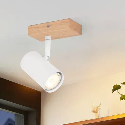Produktbild von ZMH Deckenleuchte Weiß Deckenstrahler 1 Flammig Holz Deckenlampe GU10 Deckenspots Schwenkbar 350° Spotslight für Wohnzimmer Schlafzimmer Küchen Korridor Esszimmer