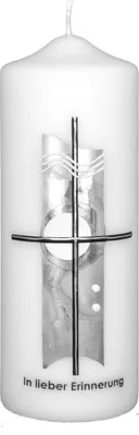 Produktbild von Trauerkerze - graphisches Design silber 220 x 80 mm mit Klarsichtkarton