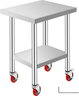 Zdjęcie produktu dla SucceBuy Stół roboczy ze stali nierdzewnej 24 x 18 x 34 cale Udźwig 700 LBS 4 kółka 3 regulowane poziomy wysokości Wytrzymały stół roboczy do przygotowywania żywności Komercyjna kuchnia Restauracja Srebrny
