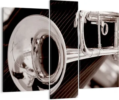 Produktbild von Bild auf Leinwand - Leinwandbild - Musik Trompete Instrument Orchester - 95x80cm - Wand Bild - Wanddeko - Leinwanddruck - Bilder - Kunstdruck - Leinwand bilder - Wandkunst - CB95x80-1553