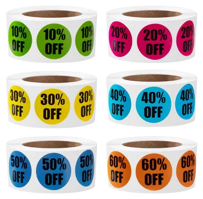 Runde Rabatt-Sticker 2,5 cm, 10-60%, 3000 Stück, 6 Rollen