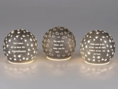 Produktbild von 3er Set LED Kugellampen mit Spruch D. 12cm aus Glas mit Timer Formano