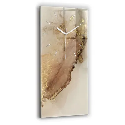 Produktbild von Wallfluent Wanduhr – Stilles Quarzuhrwerk - Uhr Dekoration Wohnzimmer Schlafzimmer Küche - Zifferblatt mit Strichen - weiße Zeiger - 30x60 cm - Beige moderne Kunst
