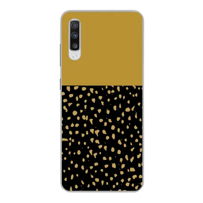 Produktbild von MuchoWow® Handyhülle Schutzhülle Hülle für Samsung Galaxy A70 Polka dots - Ockergelb - Schwarz Silikon Softcase Handy Hülle - Schutzhaube
