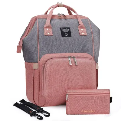 Produktbild von MODFU Wickeltasche Rucksack - Wickelrucksack mit Multifunktions-Babytaschen und mobiler Wickelauflage - Schnullerhalter und Kinderwagengurte Rosa+Grau