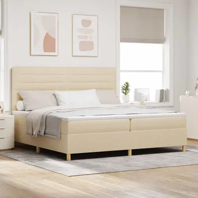 Image de Lit boxspring exclusif avec tête de lit en tissu crème, dimensions 200 x 200 cm