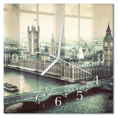 Immagine prodotto di Orologio da parete Tulup Glasuhr, orologio da cucina, vetro vero, 30x30 cm, design moderno e decorativo, silenzioso, lancette bianche - London